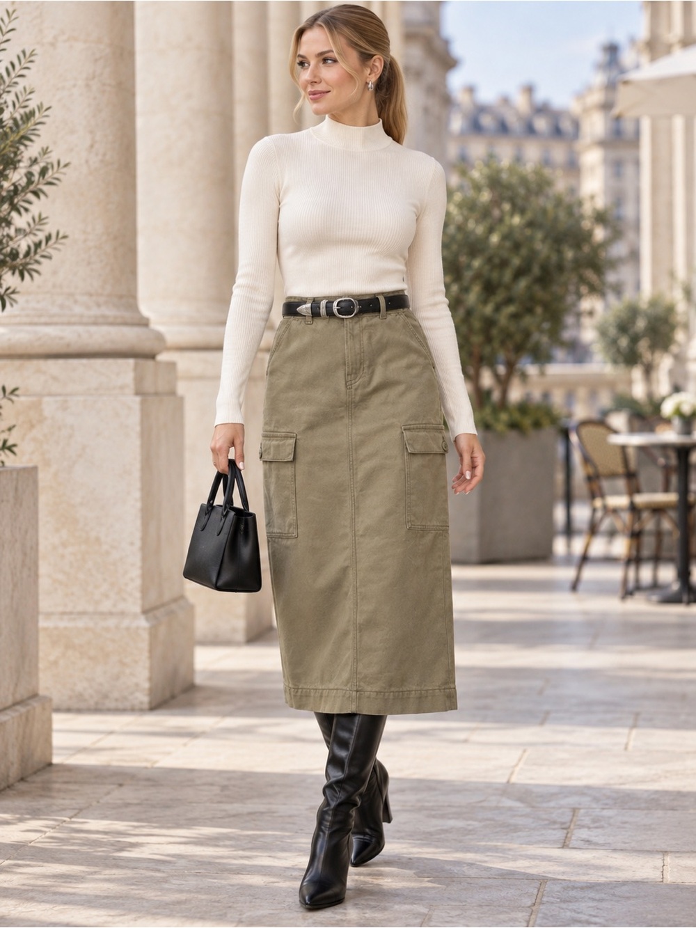 Gianni Bini Olive Utility Cargo Midi Skirt ( size xs)